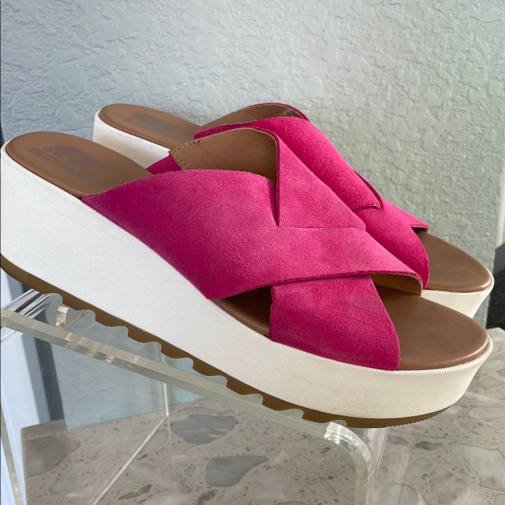 SOREL Pink Suede Platform Sandals 10 - Picture 4 of 10